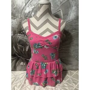 Aeropostale 2012 Pink Floral Corset Sweetheart Babydoll Tank Top Blouse Size M